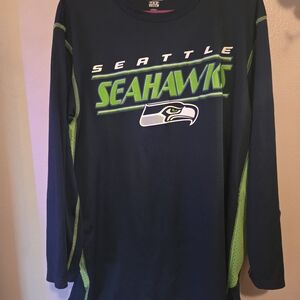 NFL Seattle Seahawks Team Apparel LARGE Long Sleeve Tee - Navy and Lime